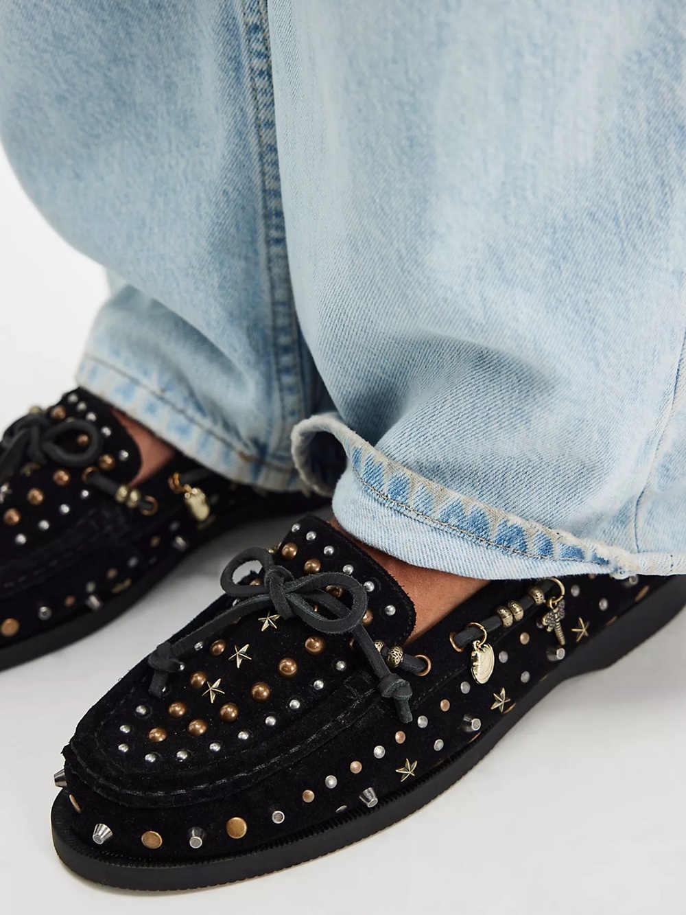 New Free People Stargazer Studded Charm Boat Shoes